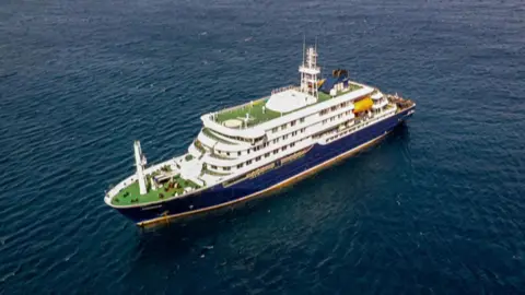 BBC The M.V. Hondius cruise ship in the sea. 
