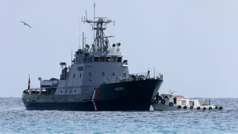 Reuters A Frontex vessel during a rescue operation near Greece in 2026.