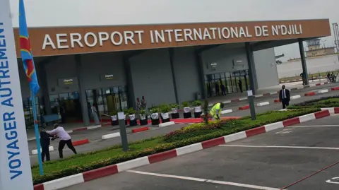 Getty Images A general view shows the then newly restructured Kinshasa N'djili Airport on June 25, 2015
