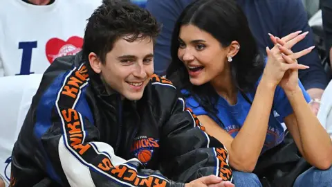 Getty Images Actor Timothée Chalamet and Kylie Jenner watching Game Four of the NBA Eastern Conference Finals between the Cleveland Cavaliers and the New York Knicks at Rocket Arena on 25 May, 2026 in Cleveland, Ohio