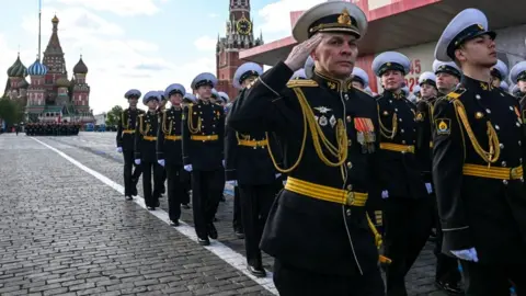 Reuters Russian service personnel march during a Victory Day parade on Moscow's Red Square. Photo: 9 May 2025