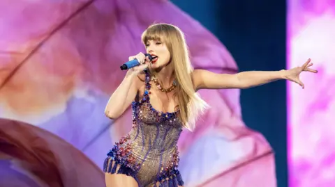 EPA/Shutterstock Taylor Swift performs during the Eras Tour, at MetLife Stadium in New Jersey.