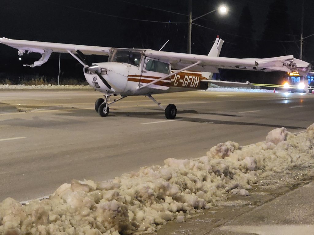 The scene in Ajax where a plane made an emergency landing on January 15, 2024. (Douglas Boyd/CITYNEWS)