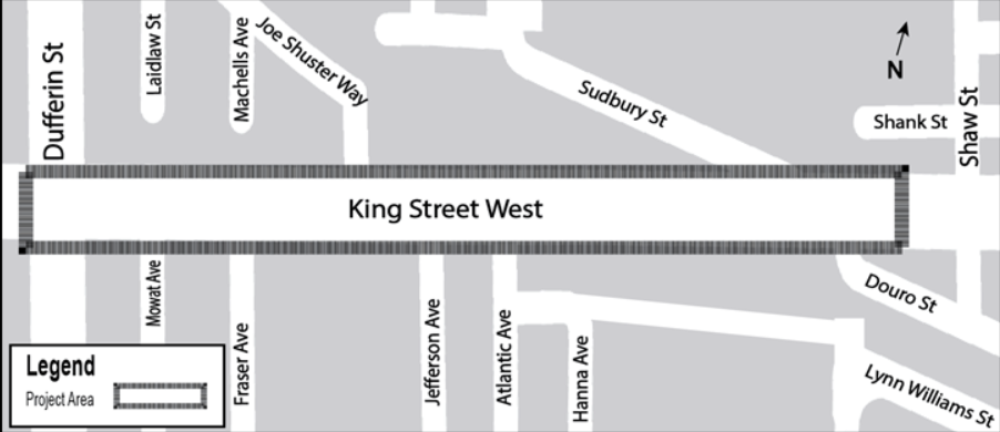 The work zone for upcoming King Street construction starting Mid February until December