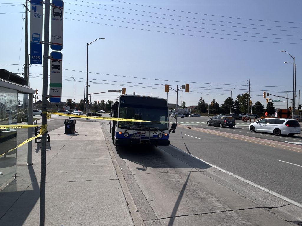 A pedestrian was struck by a transit bus near The Gore Road and Queen Street East on Sept. 9, 2025