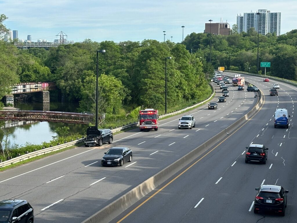 One of two collisions on the Don Valley Parkway on June 16, 2026