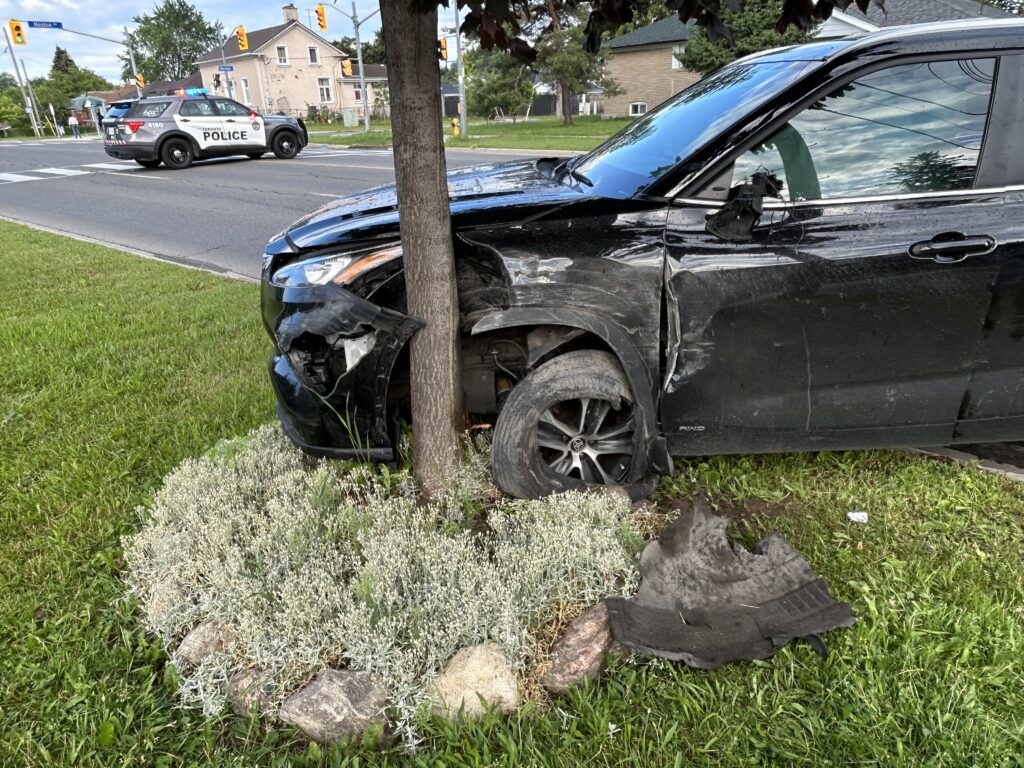 One of the vehicles involved in a multi-vehicle crash at Danforth Road and Brimley Road in Scarborough on June 17, 2026