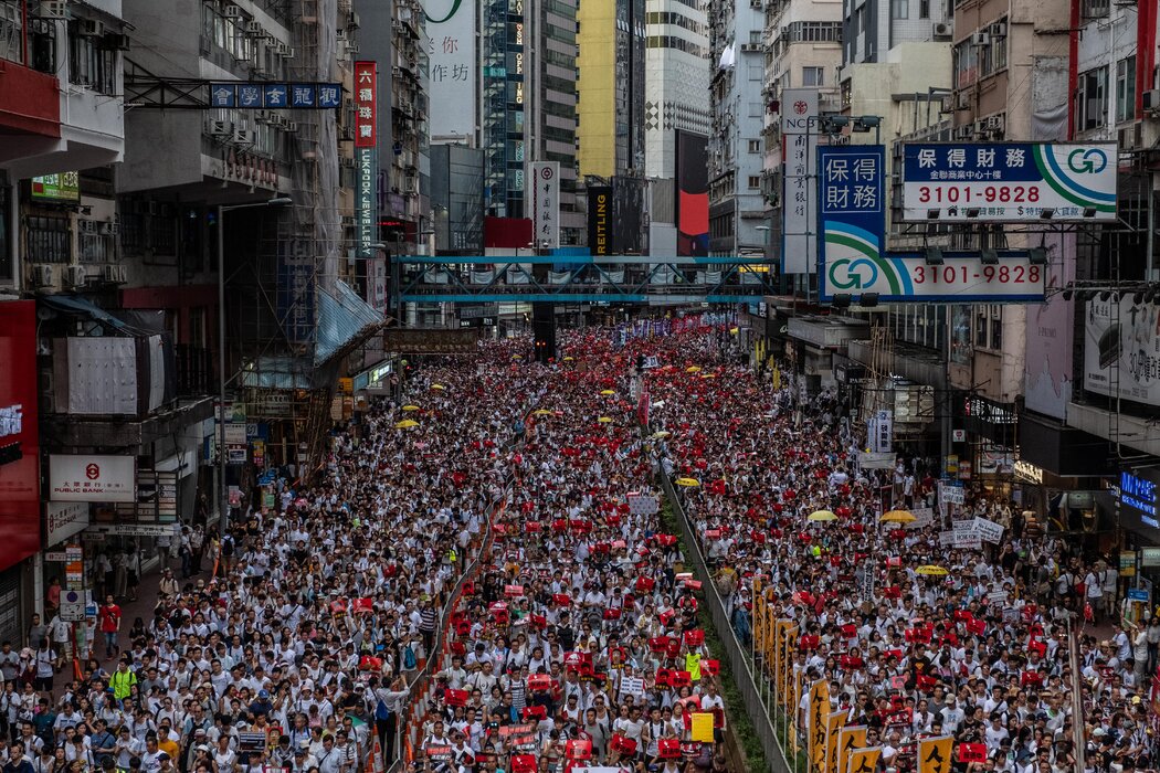 2019年6月在香港舉行的反對引渡法的抗議活動。