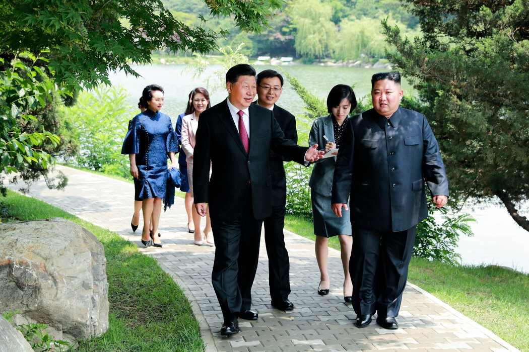 2019年，習近平和金正恩在平壤國賓館。