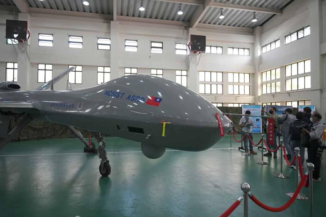 2022年展出的台灣研製的無人機。台灣計劃增加軍用無人機的數量。