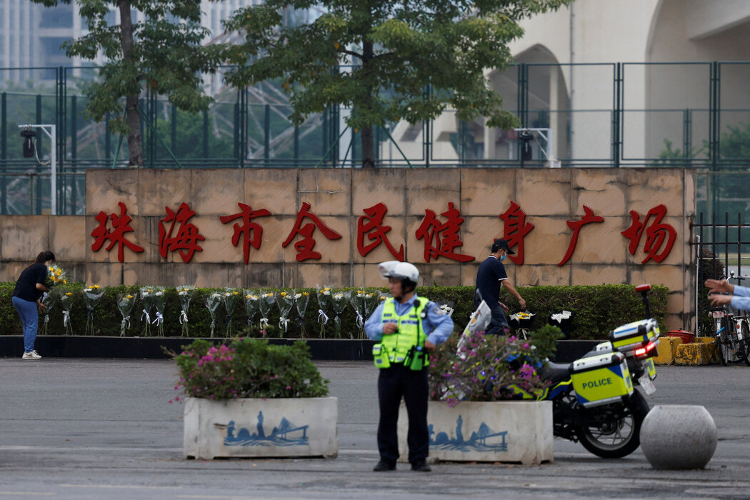 警察在珠海一起致命汽車襲擊事件現場，攝於去年11月。