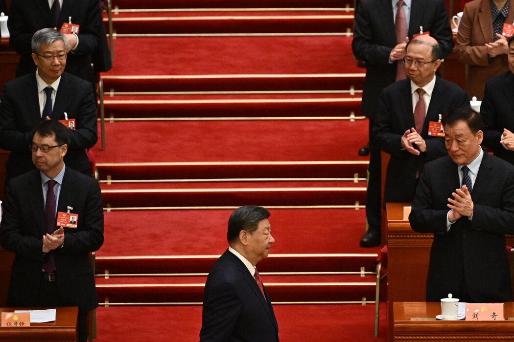 中國國家主席習近平3月在北京人民大會堂。他指責台灣政府挑釁對抗、製造衝突。