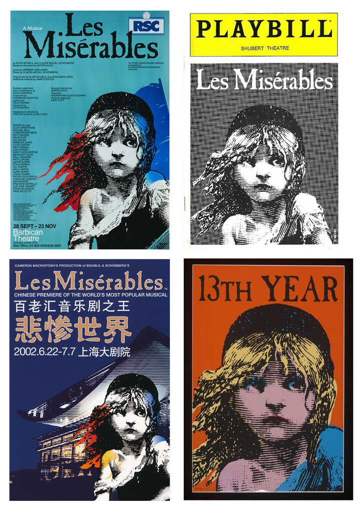 1985年倫敦初版及全球多個製作版本的海報輯錄。