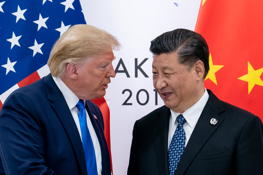2019年，美國總統川普與中國最高領導人習近平在日本大阪舉行的二十國集團峰會上。
