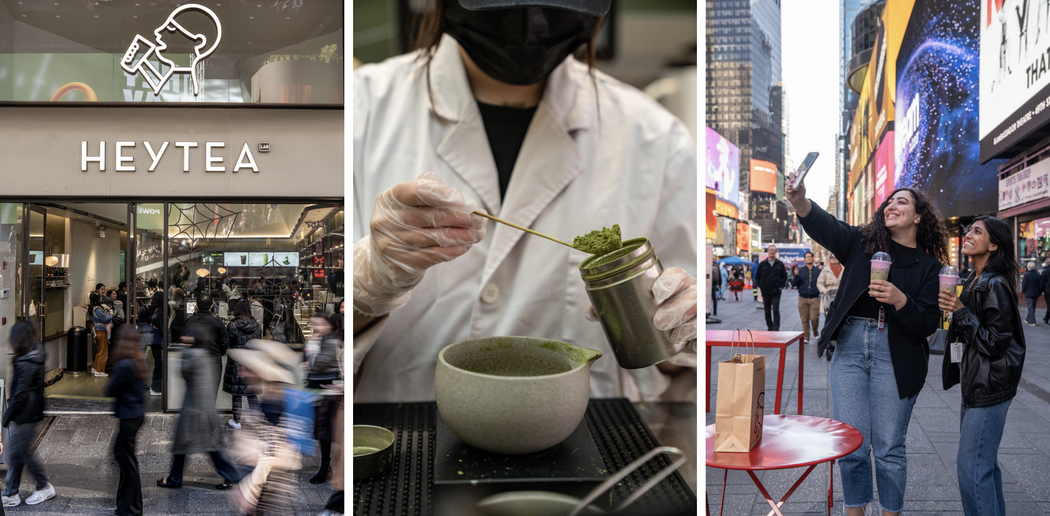 喜茶在中國國內有4000家門店,兩年前開始在美國擴張。顧客經常在喜茶的時報廣場旗艦店排隊購買招牌的芝士奶蓋水果茶。