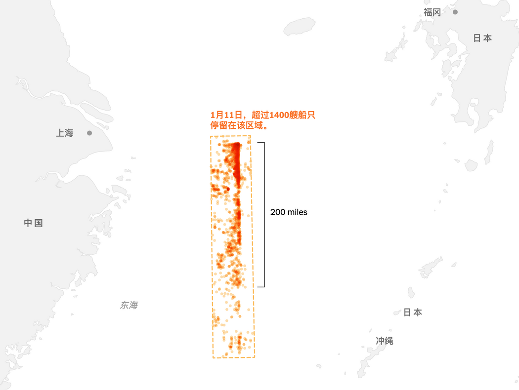 1月11日的船隻編隊。註：船隻位置為當地時間1月11日下午2時的最後已知位置。