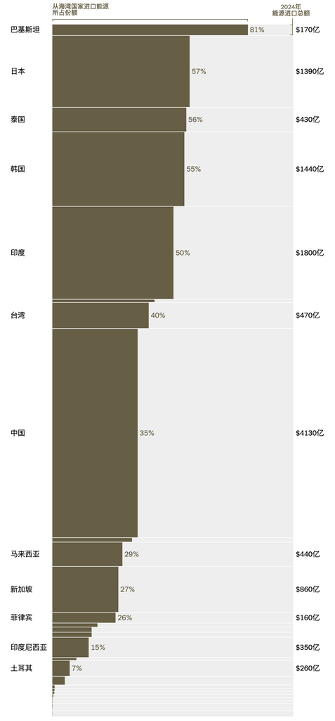 註：僅顯示從海灣國家進口能源的國家。