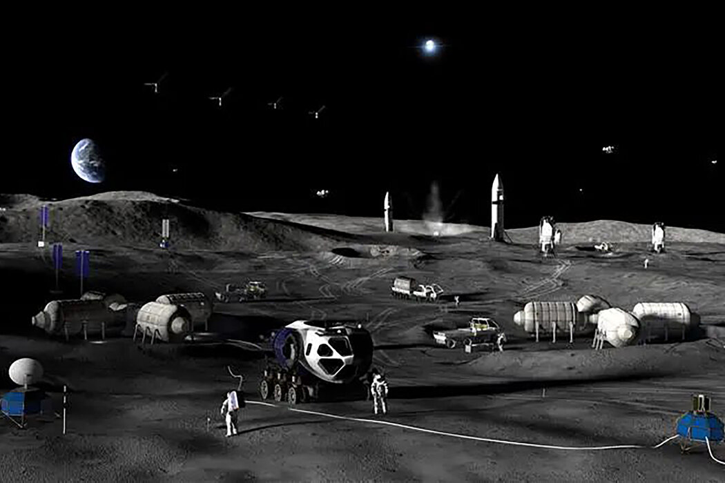 NASA擬建月球基地的藝術概念圖。