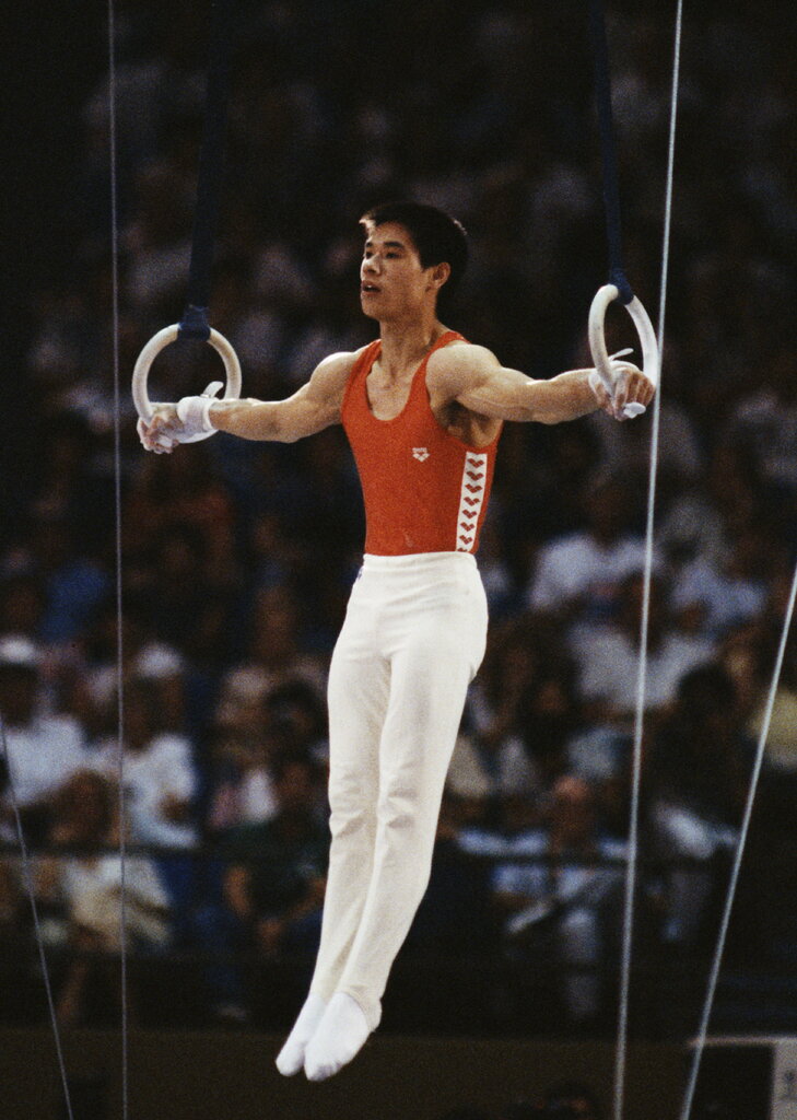 1984年洛杉磯奧運會上的中國選手李寧。
