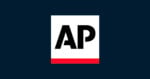 Logo featuring a white square with the letters "AP" in bold black font. The square has a thin red underline. The background is dark blue.