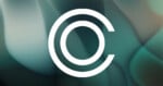 A bold white copyright symbol centered on a soft, abstract background in shades of teal, green, and gray.