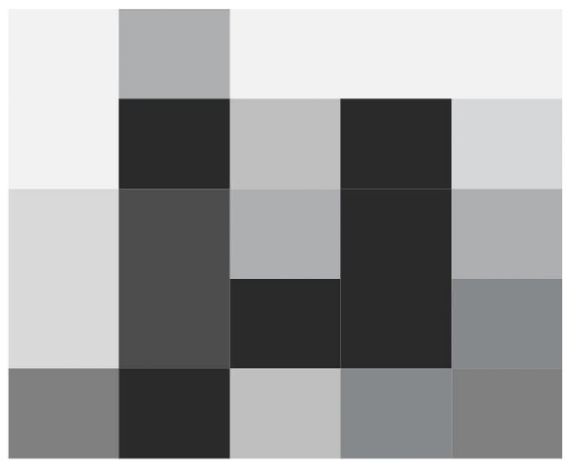A 4x5 grid of squares in varying shades of grey, from white to black, arranged randomly with no clear pattern or image.