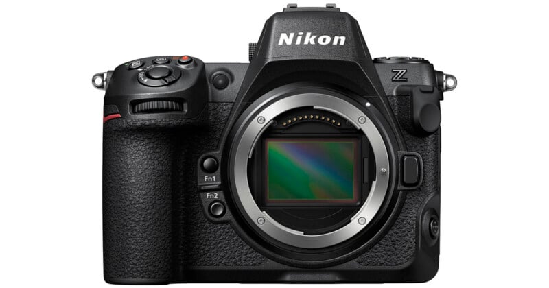 A front-facing view of a black Nikon Z series mirrorless camera body with an exposed image sensor and lens mount.