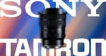 A Tamron 12-20mm F2.8 lens centered against a background with large white 