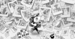 A cartoon character with a camera and backpack walks through a field of flowers surrounded by floating polaroid photos.