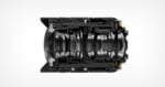 A cross-section view of a camera lens showing its internal glass elements and mechanical housing.