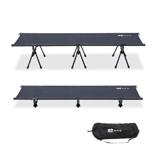 WAQ 2WAY キャンプ コット 静音 軽量 折りたたみベッド 耐荷重150kg ハイ/ロー切替可能 (ブラック) – 600Dシート