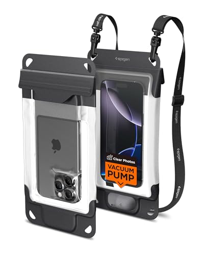Spigen【附真空幫浦 / 最大支援 8.3 吋】手機防水袋 IP68 最高等級 完全防水收納袋 掛繩式 支援臉部辨識 相容 iPhone Pixel Xperia Galaxy ACS09306 A602 (炭黑色)