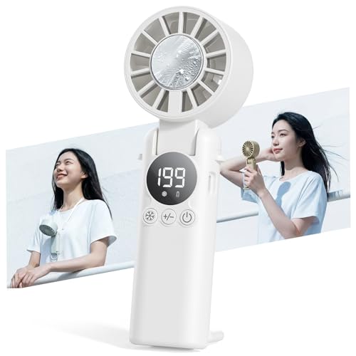 今年款式推薦:HAGOOGI 手持風扇 冷卻製冷板 【瞬間降溫-28℃&極靜音設計】 手持電風扇 199段風量調節 強力 6000mAh大容量 最大16H續航 靜音 20dB 隨身風扇 桌面/掛脖/手持/冷卻 4Way 折疊式 LED顯示螢幕 小型輕量 防暑對策 攜帶便利 戶外 禮物 (白色)