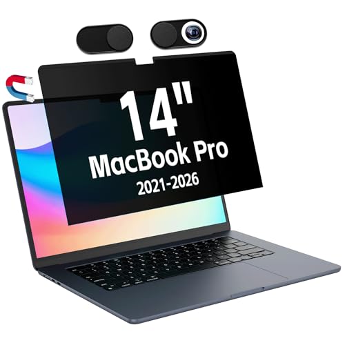 Macbook Pro 14 (2021-2026、M1、M2、M3、M4、M5) 專用磁吸防窺片，可拆卸式抗藍光防眩光螢幕保護貼，Mac 14.2 吋筆記型電腦專用磁性防窺膜