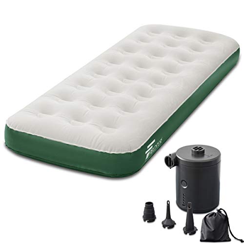 FIELDOOR 充氣床 單人尺寸 【灰×綠】 ＆ USB充電式電動幫浦套組 (約)寬74cm×深185cm×厚23cm