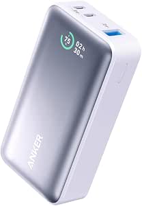 Anker Power Bank (10000mAh, 30W) (移動電源 10000mAh 30W輸出 3個埠 大容量 搭載LED顯示屏)【搭載USB Power Delivery/PowerIQ搭載/PSE技術標準】iPhone 15 Android MacBook 其他各種裝置(紫色)