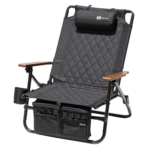 WAQ Reclining Low Chair リクライニングローチェア キャンプチェア アウトドアチェア WAQ-RLC1 折りたたみチェア リクライニングチェア アウトドア 焚き火 アイアン ドリンクホルダー ヘッドレスト