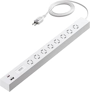Sanwa Direct 電源插排 帶USB AC 8個口 1.5米 Type-C USB A 快速充電 絕緣蓋 擺動插頭 延長線 細長 白色 700-TAP082-15W