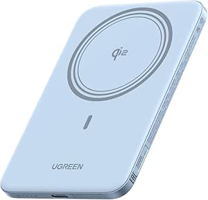 UGREEN Air 移動電源 磁鐵式無線充電 8.6 毫米超薄型 Qi2 認證 15W 快速充電 MagSafe對應 5000mAh 輕量 小型 便攜方便 USB-C PD 20W 支援直通充電 iPhone 17 / 16 / 15 / 14 / 13 / 12系列 / Air對應 PB580 藍色