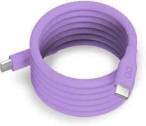 CIO 柔軟螺旋矽膠電纜 CtoC (Type-C/USB-C) 快速充電 磁鐵 吸附 充電線 PD 240W 資料傳輸 480Mbps 形狀記憶 不易纏繞 iPhone 17 / 16 / 15 / Air/iPad/膝上型電腦 Galaxy Google Pixel Android (空氣紫色,1m)