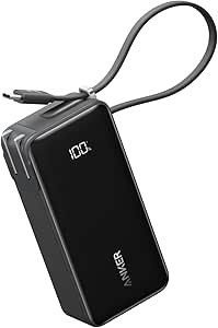 Anker Power Bank (10000mAh, Fusion, Built-In USB-C 線纜)(10000mAh 搭載30W輸出移動電源30W輸出USB充電器)/搭載LED顯示屏/線纜一體型/插座一體式/摺疊式插頭 一機三用 / iPhone 17 / 16 / 15 Android iPad 和其他各種裝置相容 (黑色)