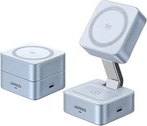 UGREEN MagFlow 【世界首發技術 革新】25W Qi2 無線充電器 超高速・超高效率無線充電 MagSafe對應 2-in-1 磁格安全充電器 Thermal Guard溫度控制 摺疊 小巧 iphone17/16/15/14/13/12系列AirPods適用 USB-C埠擴充套件 與現有的智慧手錶充電器無縫連線