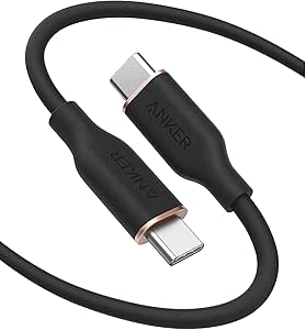 安克 PowerLine III Flow USB-C & USB-C 資料線 安克不打結資料線 240W 附捆綁帶 USB PD支援 採用矽膠材料 iPhone 17 / 16 / 15 / Galaxy iPad Pro MacBook Pro/Air 相容 (1.8米 午夜黑)