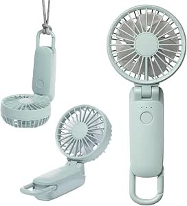 Rism Handy Fan 2025年 Silky Wind Mobile 3.2 大風量 靜音 風扇 便攜風扇 3WAY (手持式 掛脖 桌上) 風量5檔 Type-C對應 小巧 輕便 登山扣 帶掛繩 (淺藍色)