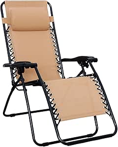 AmazonBasic 椅子 露營 戶外椅 摺疊 零重力椅 65釐米 W x 90-165釐米 D x 75-110釐米 H 米色