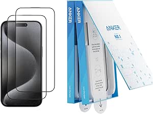 Anker Easy Fit 玻璃膜套裝 (HD, for iPhone 16 Pro Max) 2片裝 保護膜 防掉落 防浮/無氣泡 防指紋 超光滑 美軍MIL規格 高耐久性 自動吸附 硬度9H 安裝簡單 8K Ultra HD
