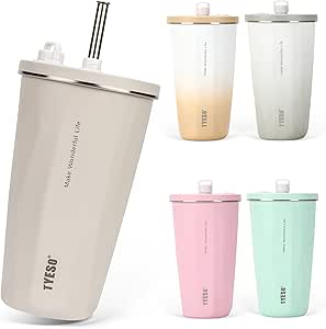 【在社交媒體上熱議】TYESO 杯 帶吸管 600ml 不鏽鋼 帶蓋 真空隔熱 保溫保冷 戶外 便於攜帶 直飲 不漏 容量大 多色 旅行 2025年升級版