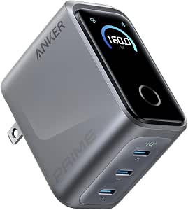 Anker Prime 充電器 (160W, 3 埠) 銀色 【符合PSE技術標準/摺疊式插頭/支援PD協議】適用於 iPhone 17 系列 iPhone Air MacBook Windows PC iPad Galaxy Android 智慧手機 膝上型電腦 各種裝置