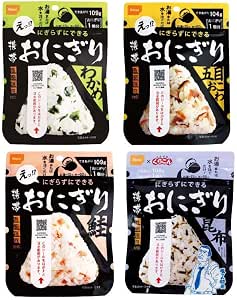 尾西食品 便攜飯糰 4種×2袋 共8袋套裝 裙帶菜・鮭魚・五目炊飯・海帶 5年儲存食 應急食品