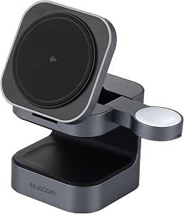 ELECOM Qi2 充電器 無線 15W 3合1 Apple Watch 認證模組附帶 支架型 黑色 EC-MS09BK
